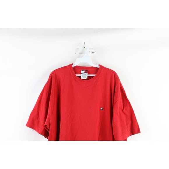 Vintage 90s Tommy Hilfiger Mens Size XL Faded Short Sleeve T-Shirt Red Cotton - Picture 2 of 8